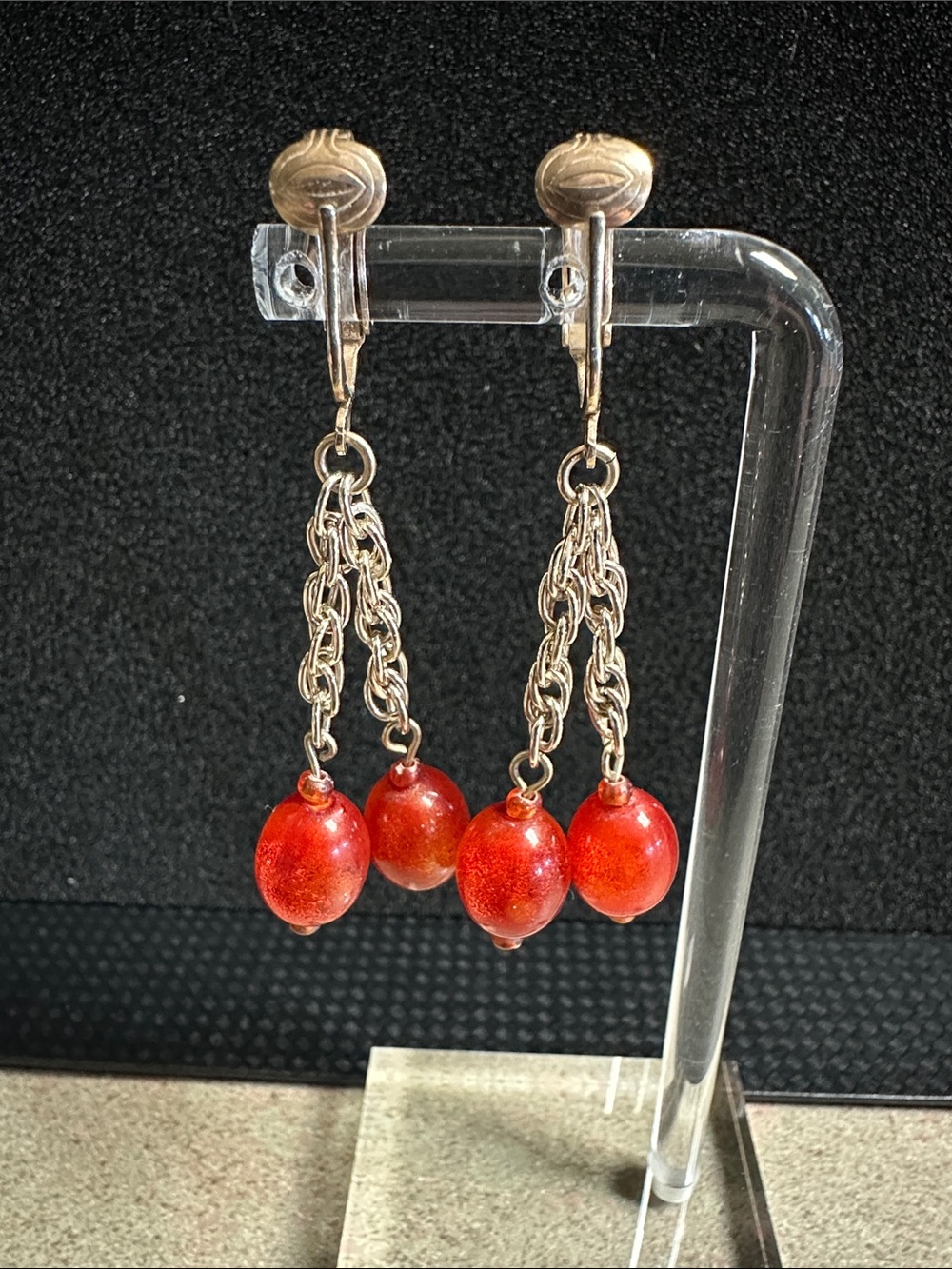 Vintage Sarah Coventry Gold-Tone Chain Drop Clip-On Earrings with Lucite Beads